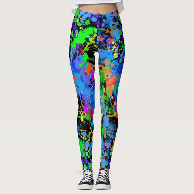 Leggings Aquarelle de néon, Abstraite, Paint Splatter, (Devant)