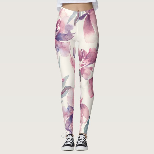 Leggings Aquarelle de pivoines : arrière - plan floral tran (Devant)