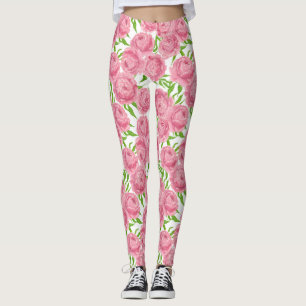 Leggings Aquarelle de pivoines roses