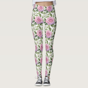 Leggings Aquarelle de roses roses et lavande