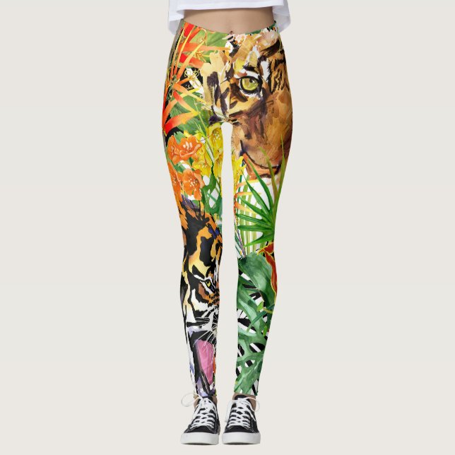 Leggings Aquarelle de tigre tropical Motif de jungle (Devant)