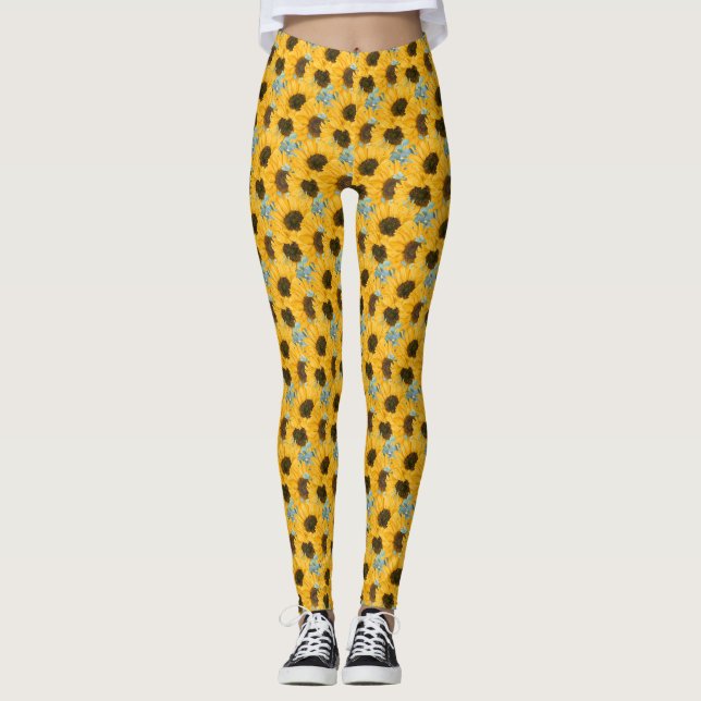Leggings Aquarelle de tournesol Floral (Devant)