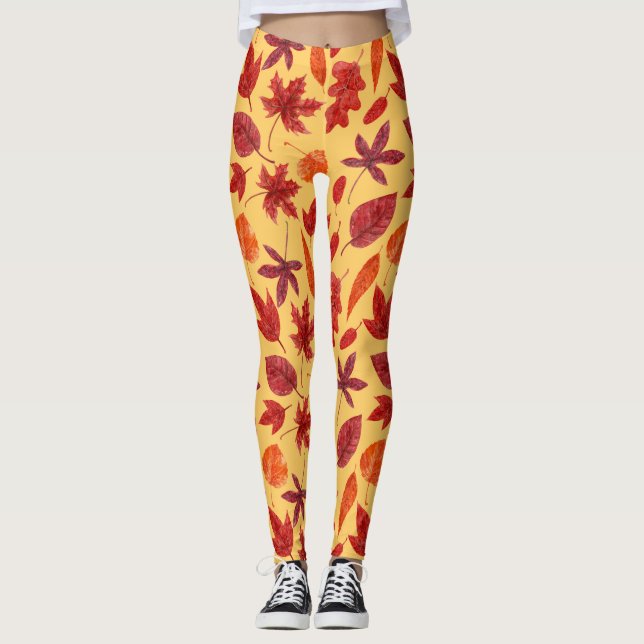 Leggings Aquarelle des feuilles rouges (Devant)
