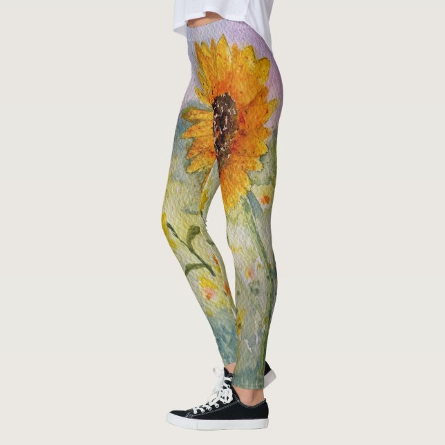 Leggings Aquarelle des fleurs de soleil (Gauche)
