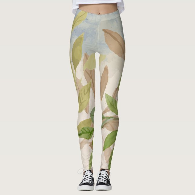 Leggings Aquarelle d'imaginaire floral (Devant)