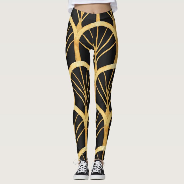 Leggings Aquarelle d'impression or dessinée à la main (Devant)