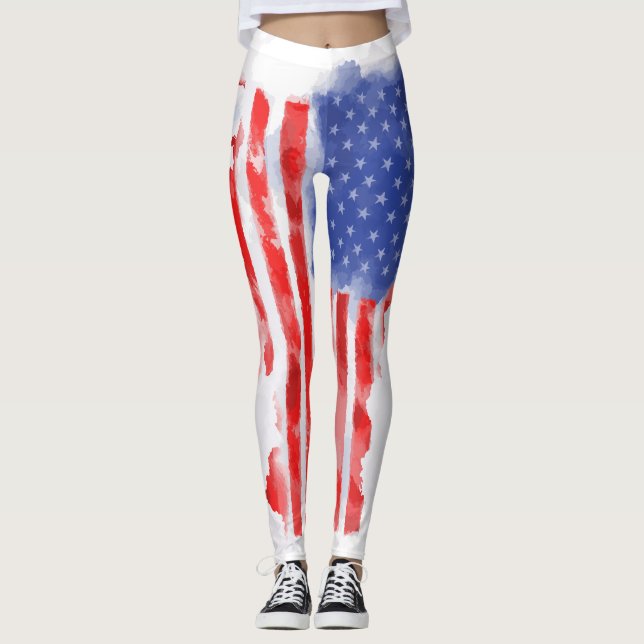 Leggings Aquarelle drapeau américain pour les anciens comba (Devant)