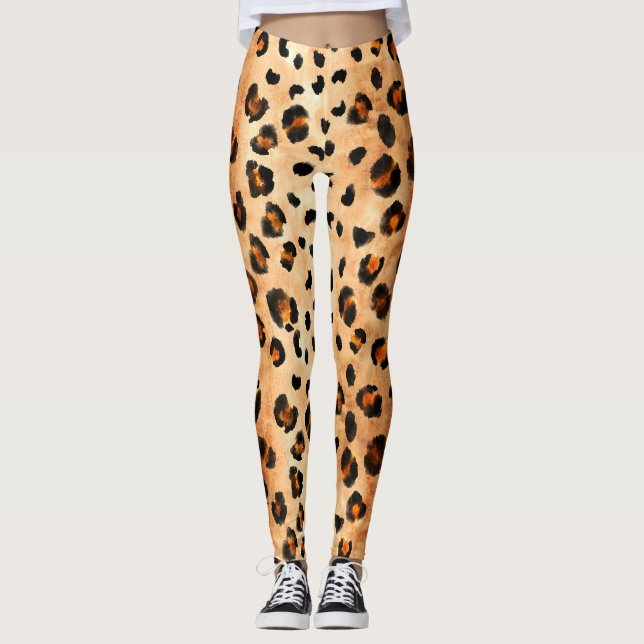 Leggings Aquarelle Empreinte de léopard : Texture de fourru (Devant)