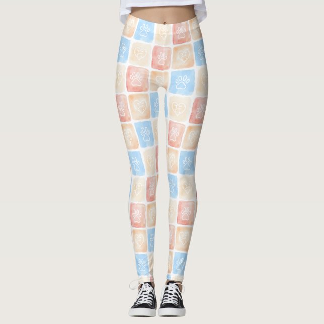 Leggings Aquarelle Empreintes de pattes & Coeurs dans les b (Devant)