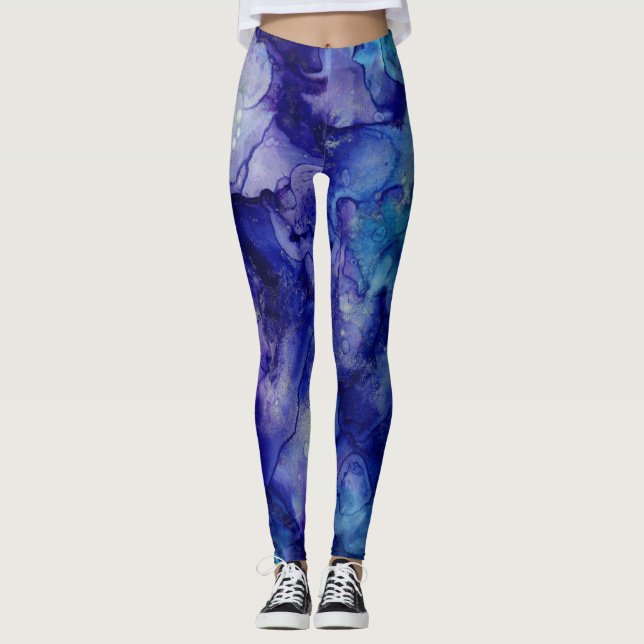 Leggings Aquarelle Encre Swirl Abstraite (Devant)