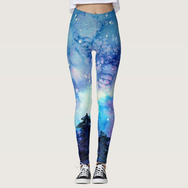 Leggings Aquarelle Espace Art : Ciel de nuit (Devant)
