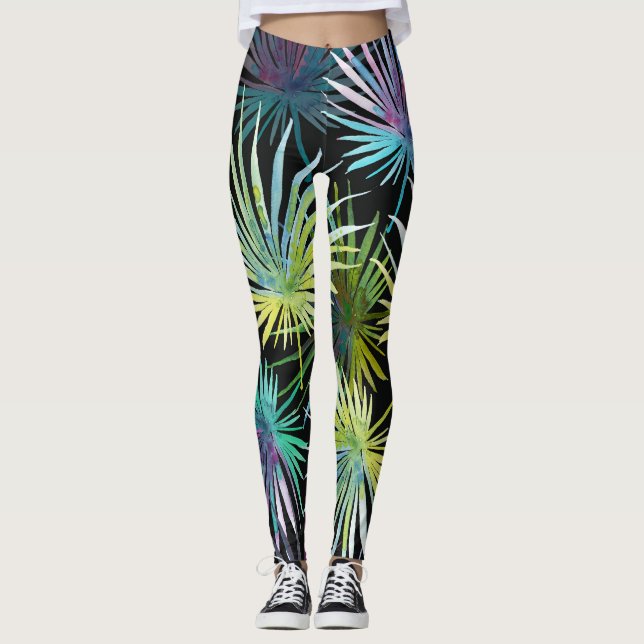 Leggings Aquarelle Exotique Palm Feuille (Devant)