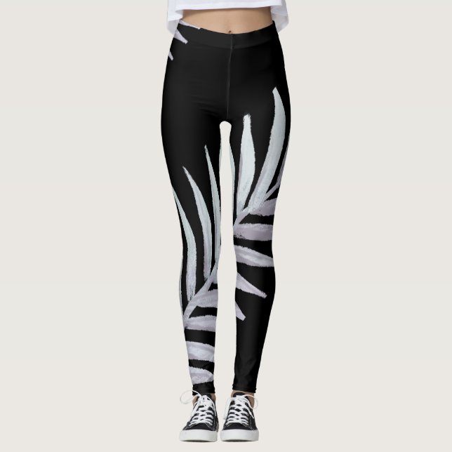 Leggings aquarelle Feuilles d'Argent (Devant)