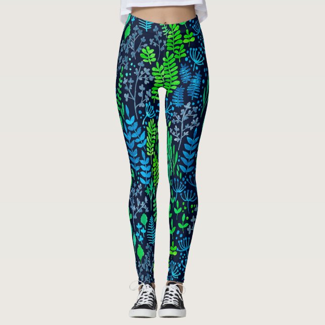 Leggings Aquarelle fleurie doodles arrière - plan foncé (Devant)