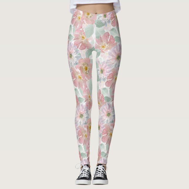 Leggings Aquarelle fleurs délicates. (Devant)