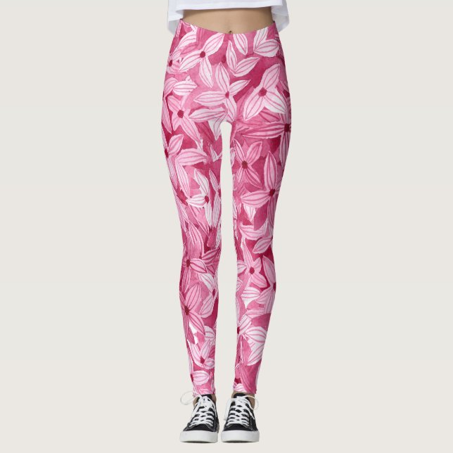 Leggings Aquarelle fleurs lilas : arrière - plan rose (Devant)