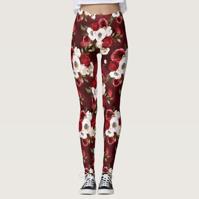 Leggings Aquarelle Floral Bordeaux  (Devant)