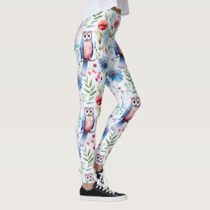 Leggings Aquarelle Florale Chouette Motif sans couture