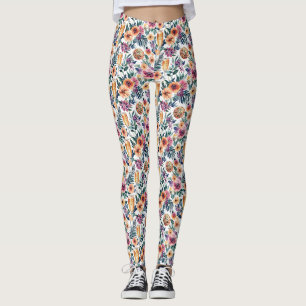 Leggings Aquarelle florale colorée avec champagne