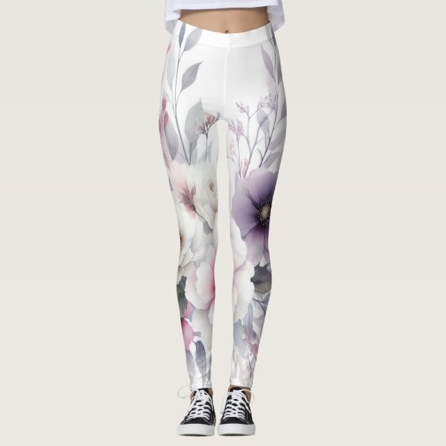 Leggings aquarelle florale pastel graphique (Devant)