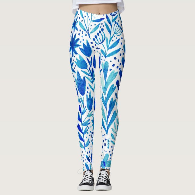 Leggings Aquarelle florale Plantes texture transparente (Devant)