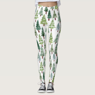 Leggings  Aquarelle Forêt d'hiver de pins rustiques  
