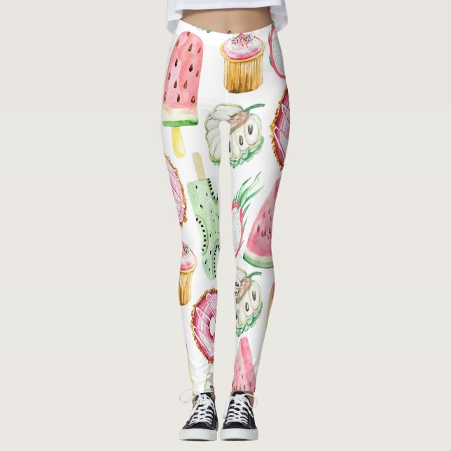 Leggings Aquarelle fruits tropicaux, glace motif. (Devant)