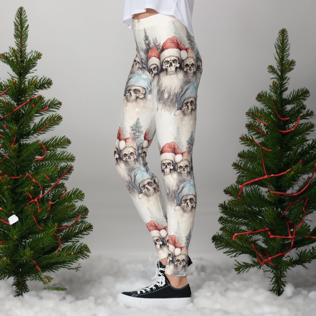 Leggings Aquarelle Gothique Crânes de Noël à Santa Hats (Créateur téléchargé)