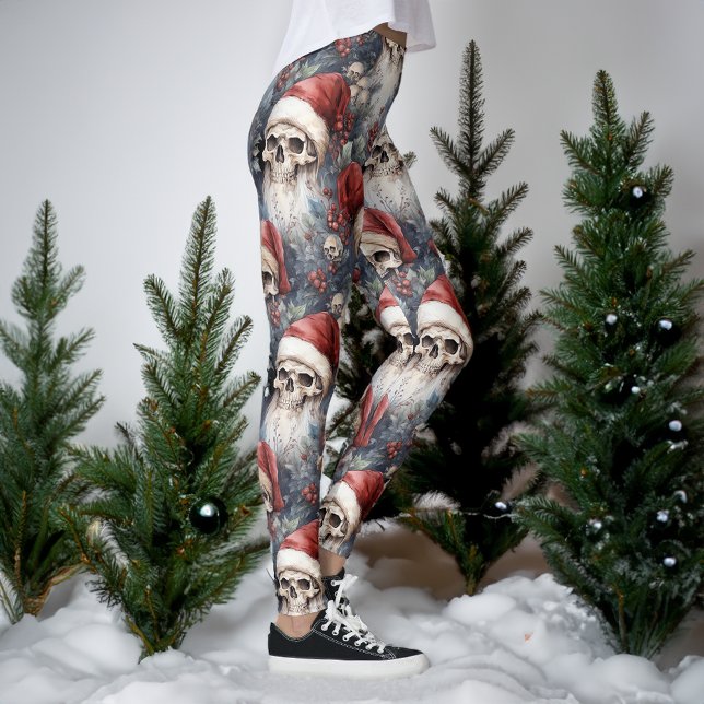 Leggings Aquarelle Gothique Crânes de Noël à Santa Hats (Créateur téléchargé)