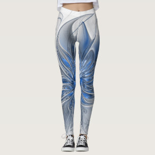Leggings Aquarelle gris bleu Abstrait Fractal Art Flower
