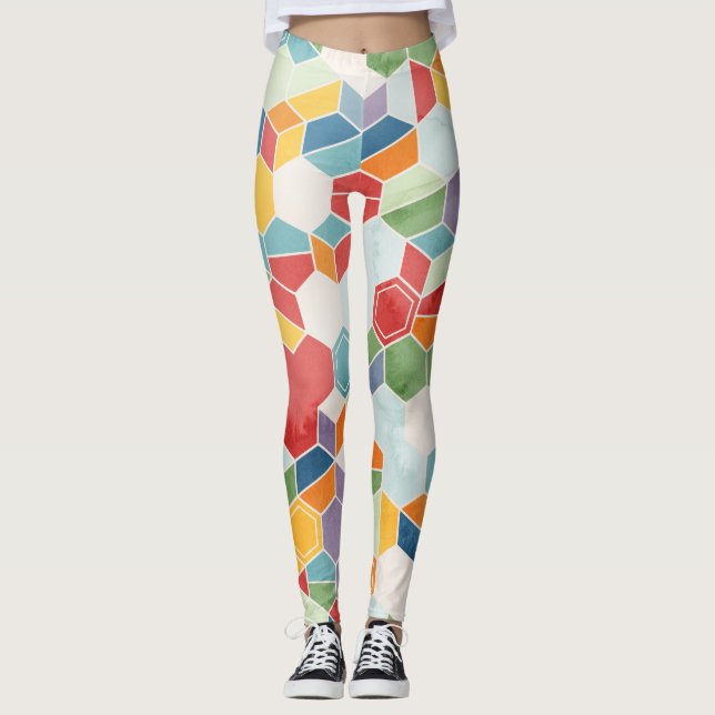 Leggings Aquarelle Hexagon, Mosaïque Random. (Devant)
