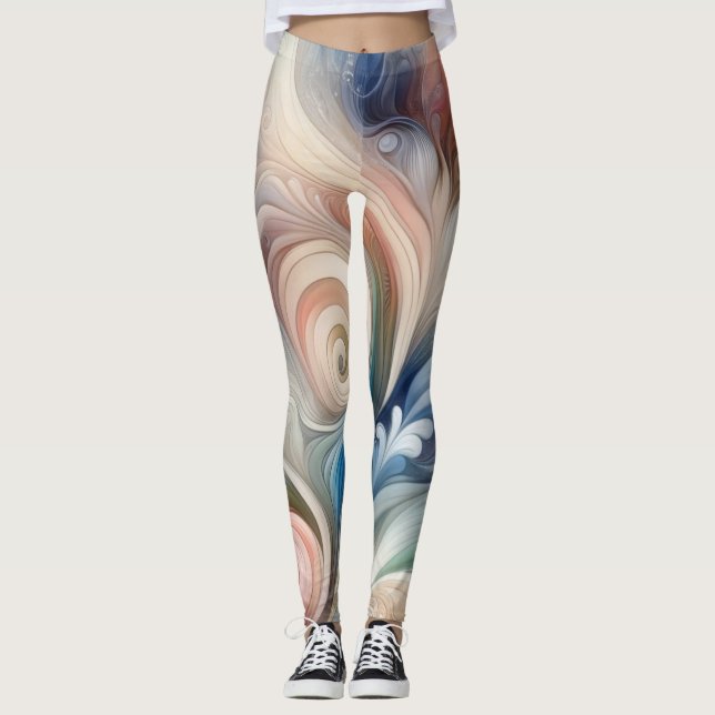 Leggings Aquarelle Imaginaire Floral Pastel Bleu & Crème (Devant)