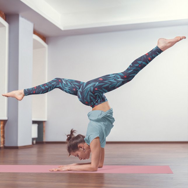 Leggings Aquarelle jardin nocturne - turquoise, bleu et rou (Créateur téléchargé)