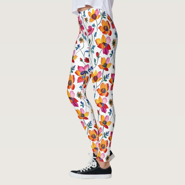 Leggings Aquarelle Joli rose et jaune Floral (Gauche)