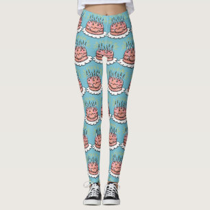 Leggings Aquarelle Joyeuse fête du gâteau rose anniversaire