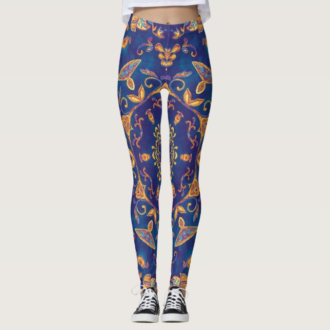 Leggings Aquarelle Kaleidoscope Mandala Oriental Design. (Devant)