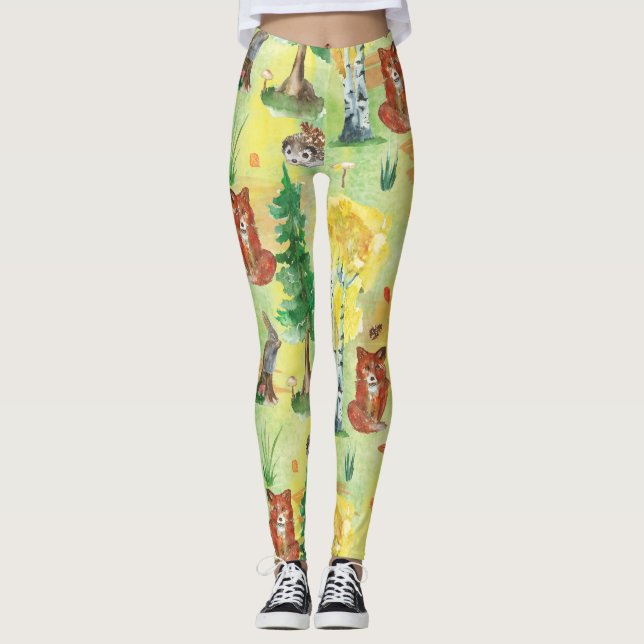 Leggings Aquarelle Lapin, Hérisson, renard (Devant)