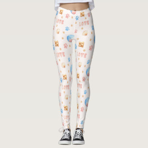 Leggings Aquarelle "LOVE" Design avec Empreintes de pattes 