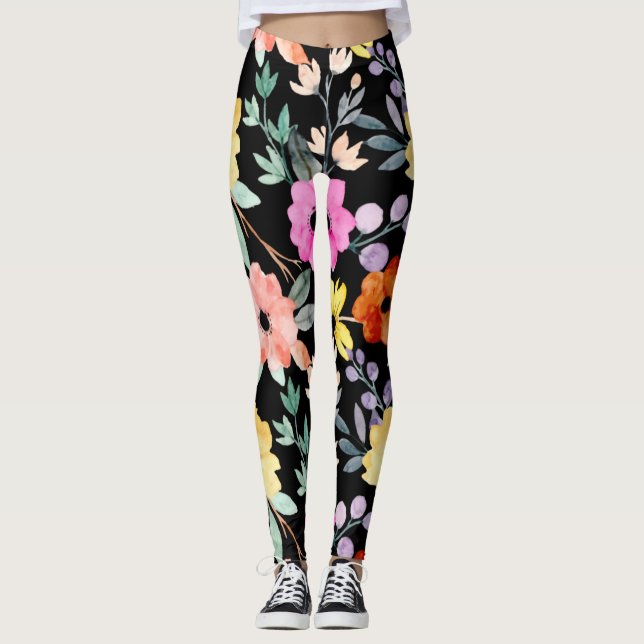 Leggings Aquarelle moderne Florale FleurS botanique (Devant)