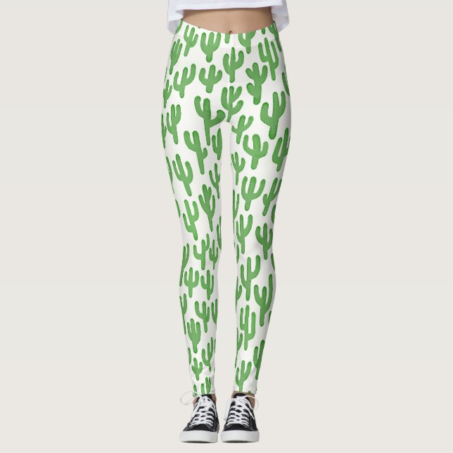 Leggings Aquarelle Motif Cactus - Vert (Devant)