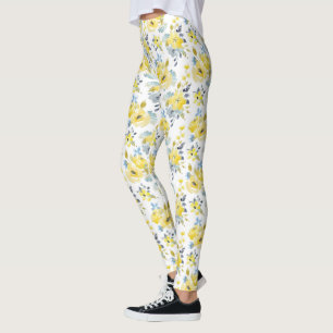 Leggings Aquarelle Motif Floral Jaune