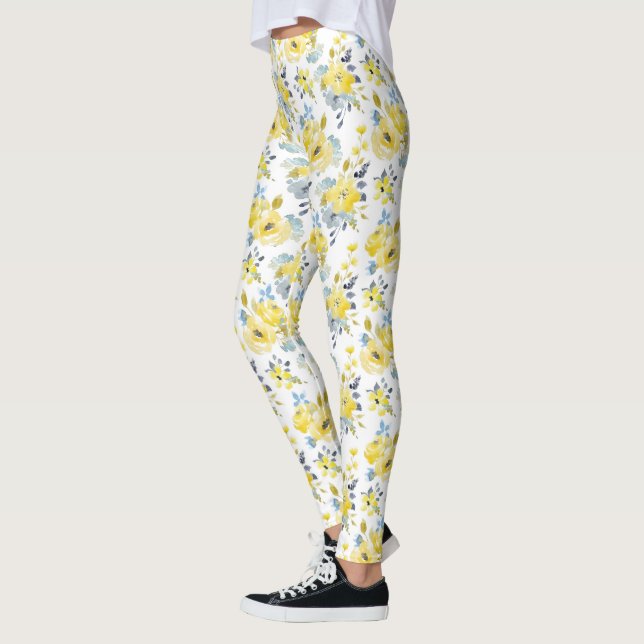 Leggings Aquarelle Motif Floral Jaune (Gauche)