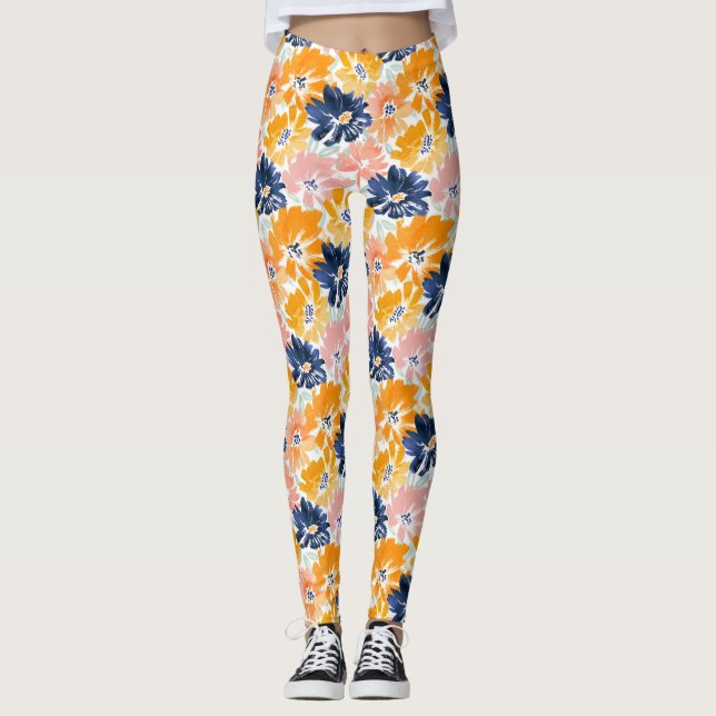 Leggings Aquarelle Motif Floral Rétro (Devant)