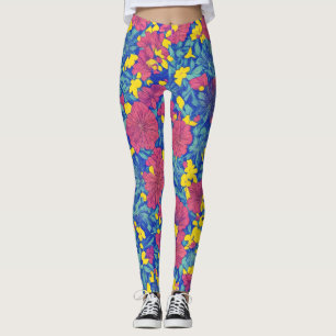 Leggings Aquarelle Motif simple Floral LulaRoe Rose bleu