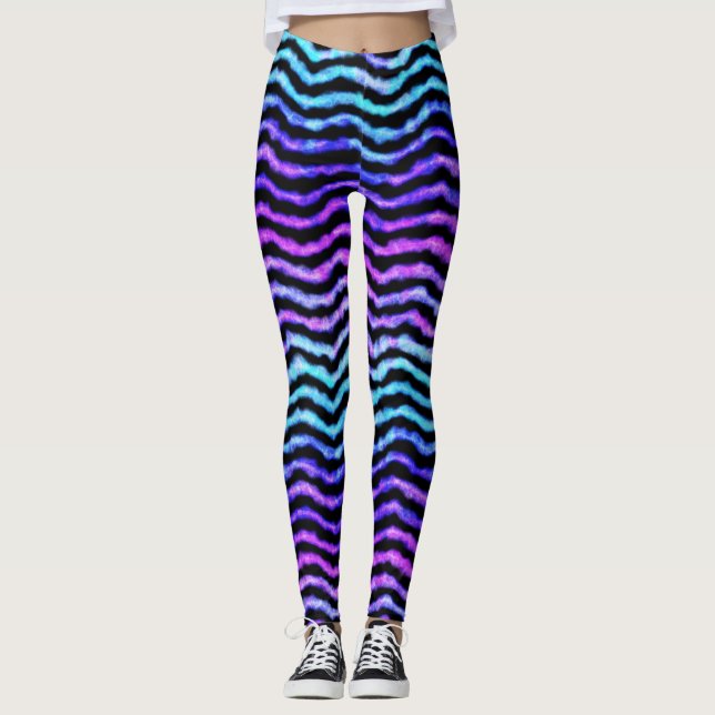 Leggings aquarelle ondulée - cyan et violet : (Devant)