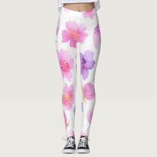 Leggings Aquarelle pastel douce rose et fleurs de lavande.j