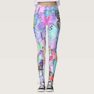 Leggings Aquarelle peinte à la main Papillons violet motif