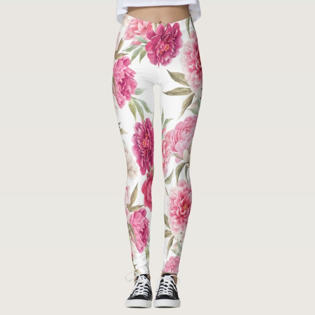 Leggings Aquarelle Peoné rose : Élégance florale (Devant)