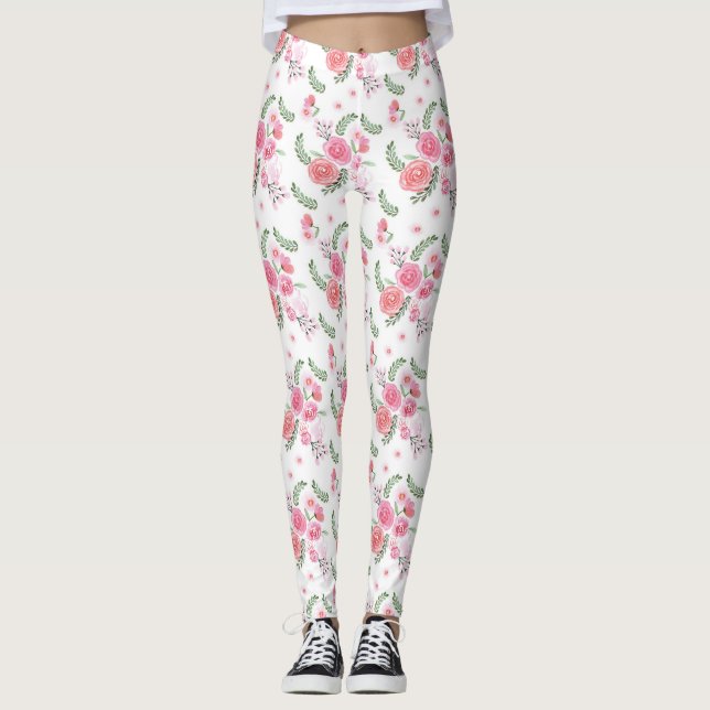 Leggings Aquarelle Pink Floral Leger (Devant)