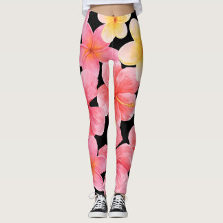 Leggings Aquarelle Plumeria Hibiscus Fleurs Motif